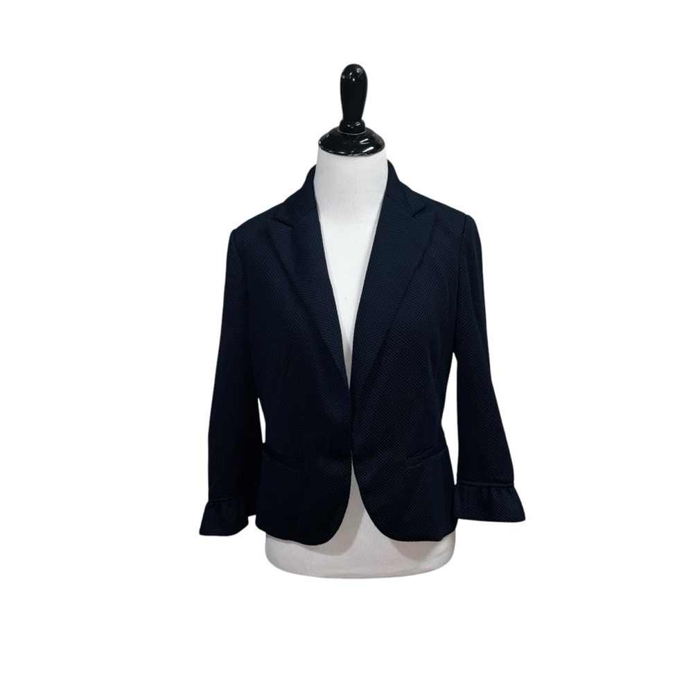 Amanda + Chelsea Women's Cropped Blazer in Size 4 Blue Waffle Fabric Ruffles - Picture 1 of 8